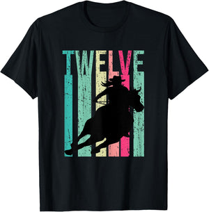 Retro Rodeo 12th Birthday Horse Lover Cowgirl Country 12 T-Shirt - T-Shirt | Black