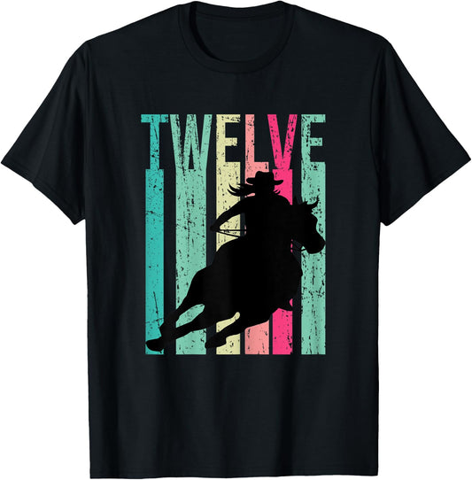 Retro Rodeo 12th Birthday Horse Lover Cowgirl Country 12 T-Shirt - T-Shirt | Black