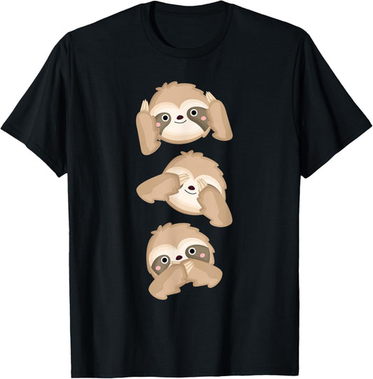 Speak no Evil Hear no Evil See no Evil Sloth Funny & Cute T-Shirt - T-Shirt | Black