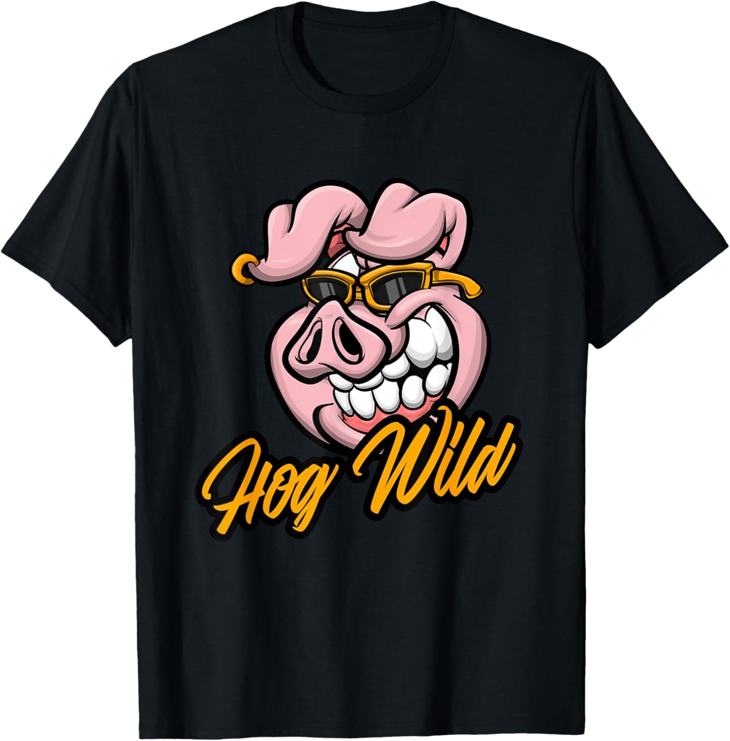 Hog Wild | Funny Cool Cartoon Pig | Farmer Biker Swine Gift T-Shirt - T-Shirt | Black