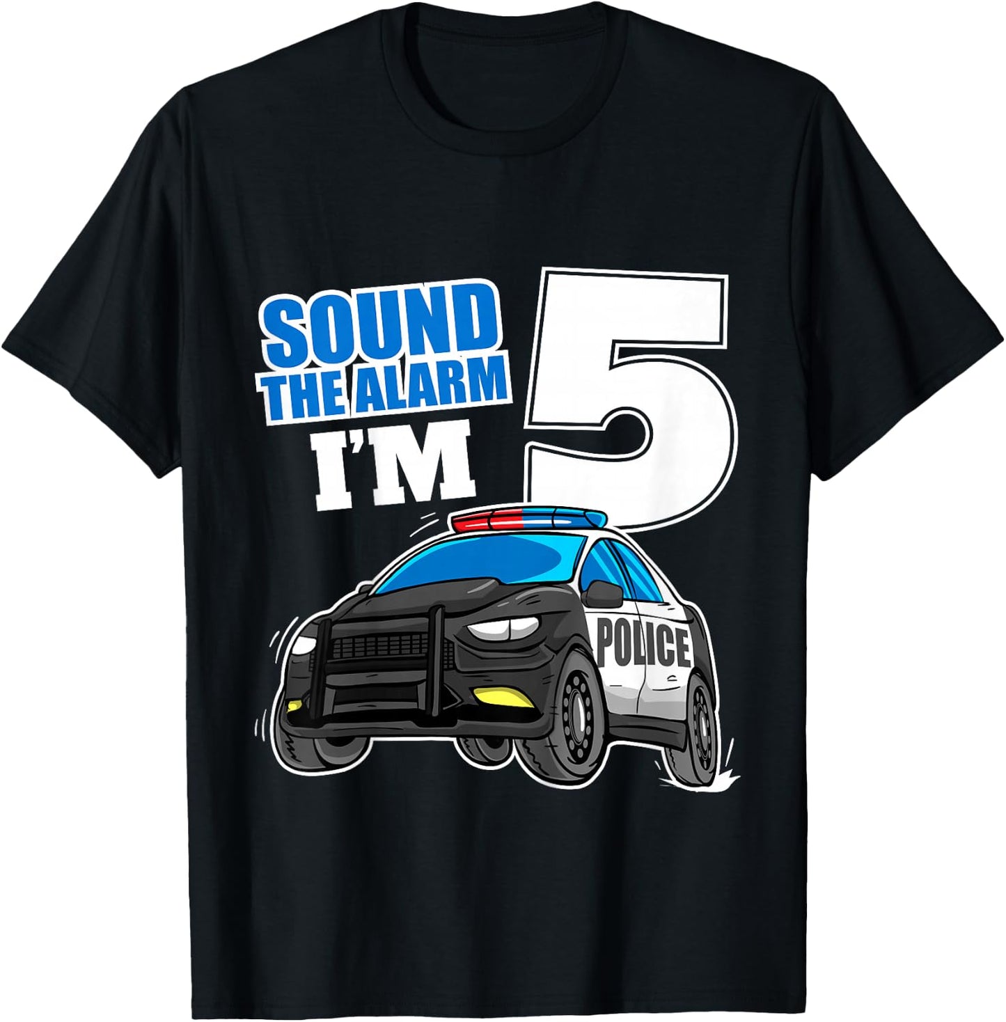 Kids Police Car 5th Birthday Boy 5 Cop Policeman Officer Five T-Shirt - T-Shirt | Black