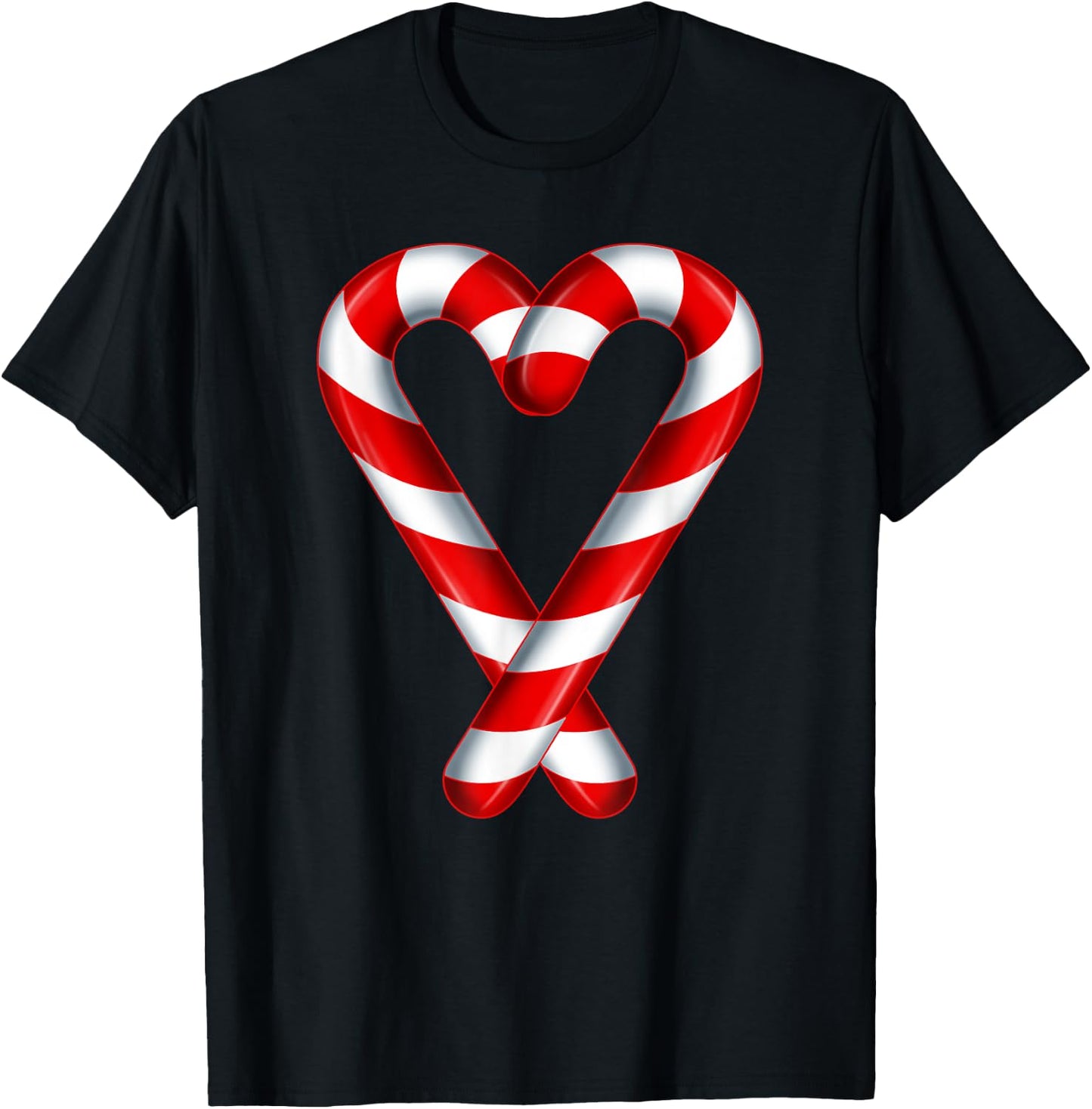 Candy Cane Heart Merry and Bright Red White Candy Couples T-Shirt - T-Shirt | Black