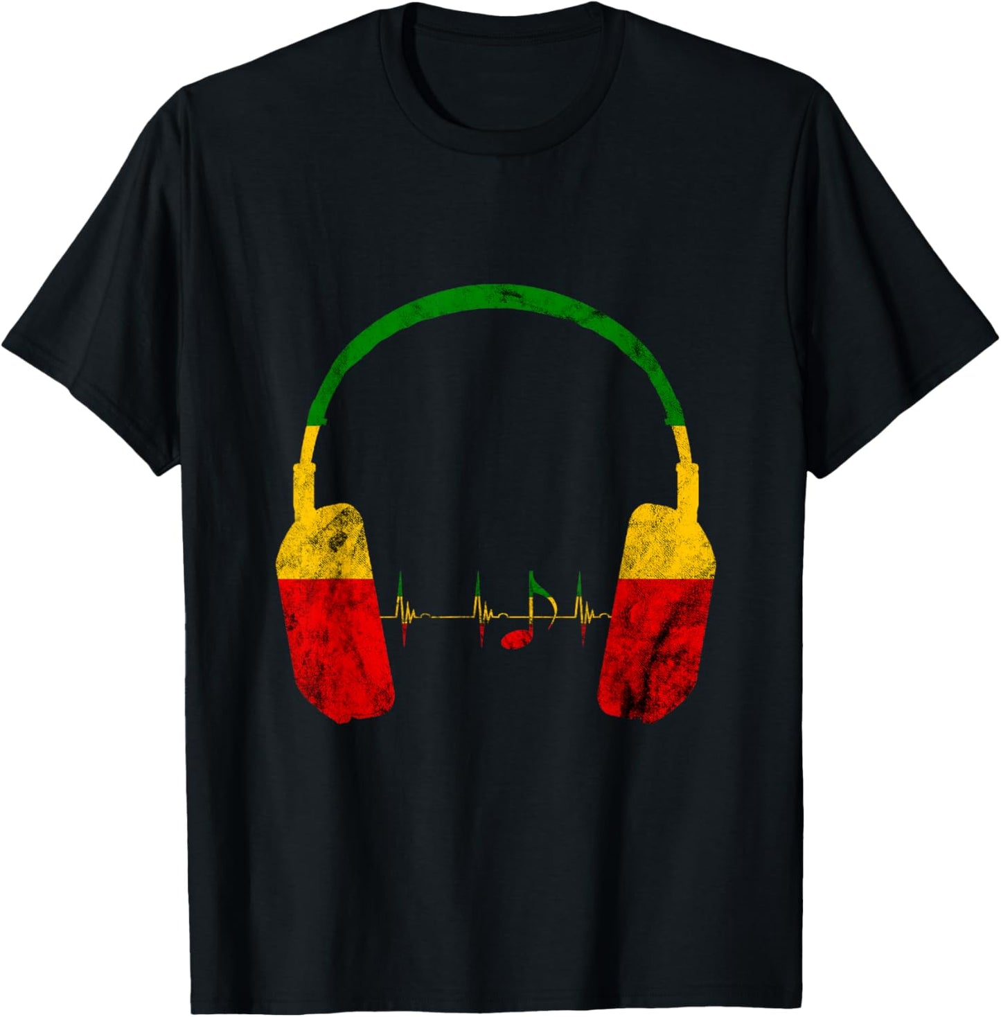 Rasta Reggae Music Headphones Jamaica Heartbeat Music Note T-Shirt - T-Shirt | Black