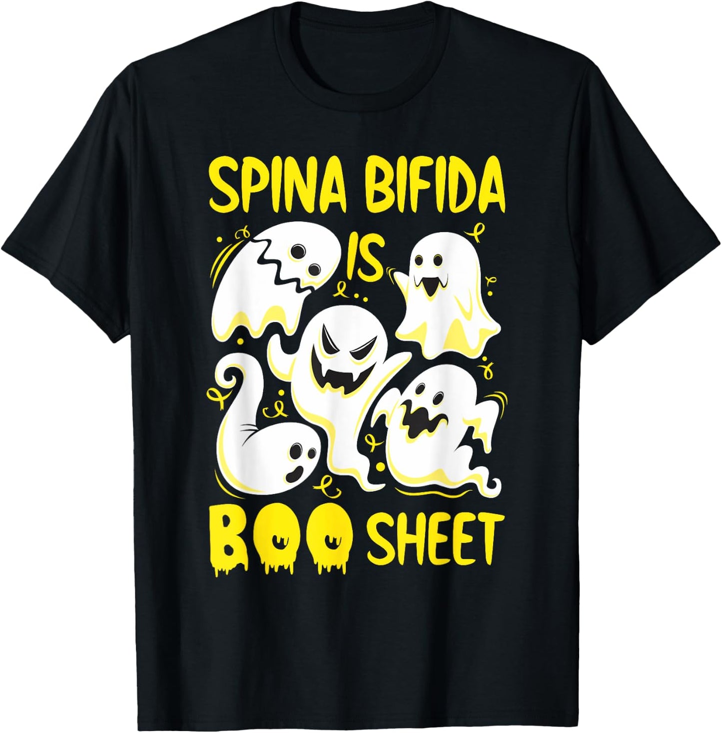 Spina Bifida is Boo Sheet Yellow Boos Funny Halloween Ghost T-Shirt - T-Shirt | Black
