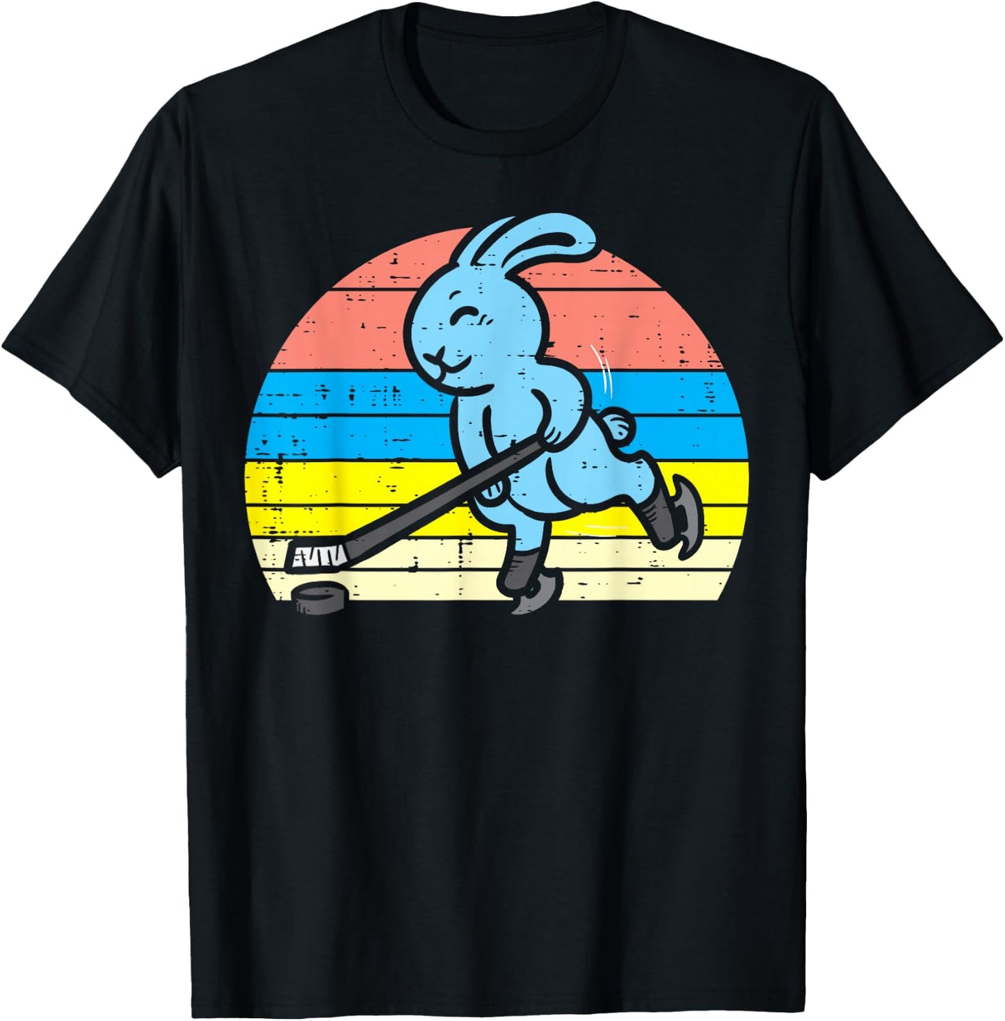 Easter Bunny Playing Ice Hockey Retro Sports Men Women Kids T-Shirt - T-Shirt | Black