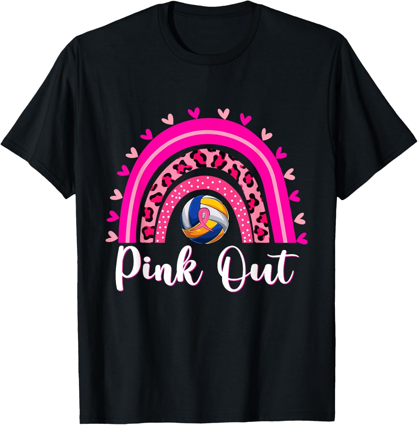 Pink Out Volleyball Lover Rainbow Breast Cancer Awareness T-Shirt - T-Shirt | Black