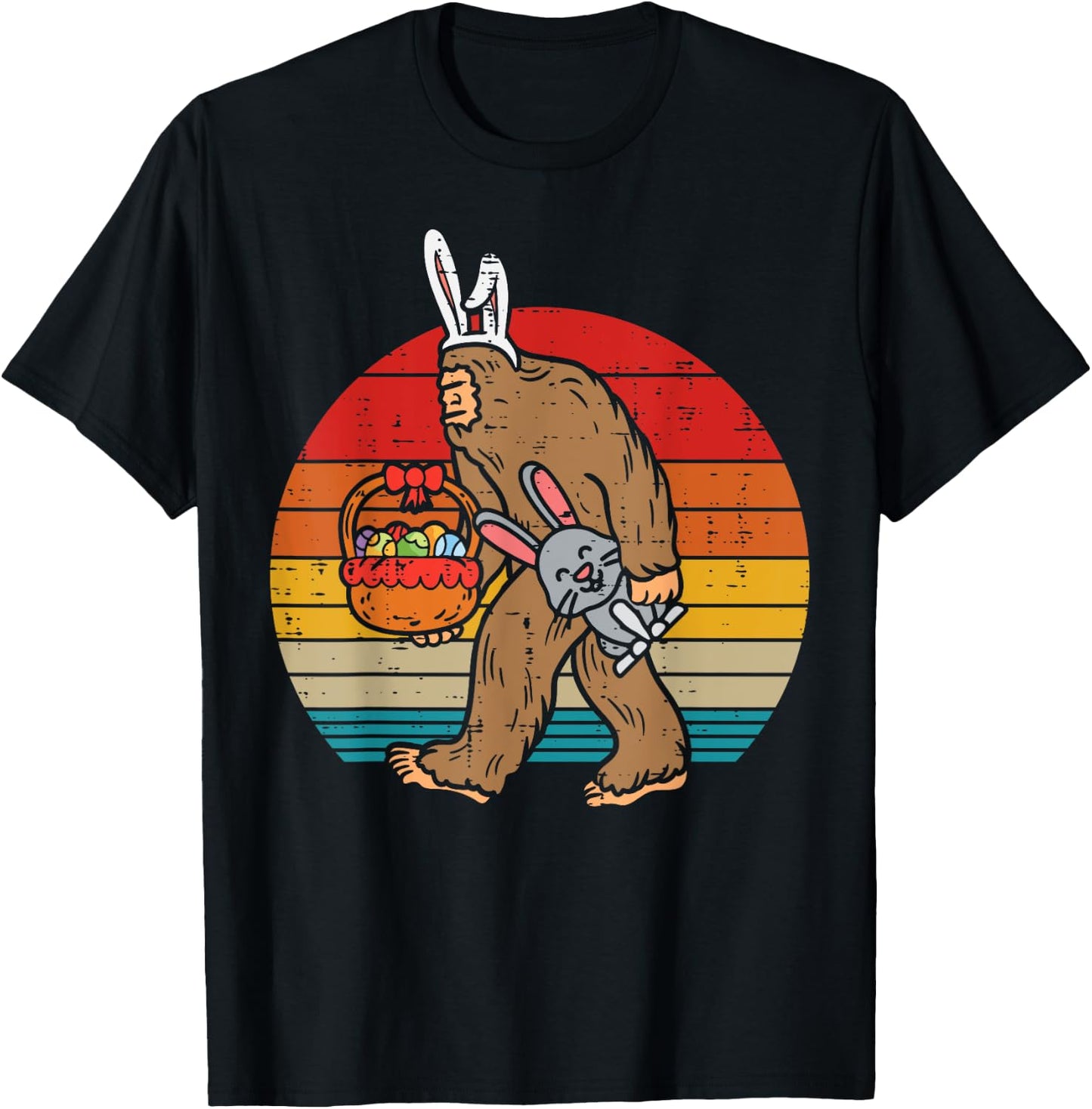 Bigfoot Easter Bunny Eggs Retro Sasquatch Men Women Kids T-Shirt - T-Shirt | Black