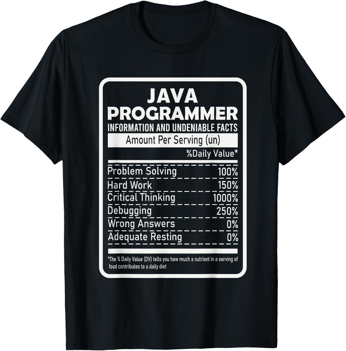 Funny Java Programmer Nutritional Facts Java Programming T-Shirt - T-Shirt | Black