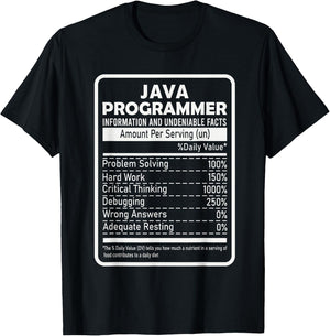 Funny Java Programmer Nutritional Facts Java Programming T-Shirt - T-Shirt | Black