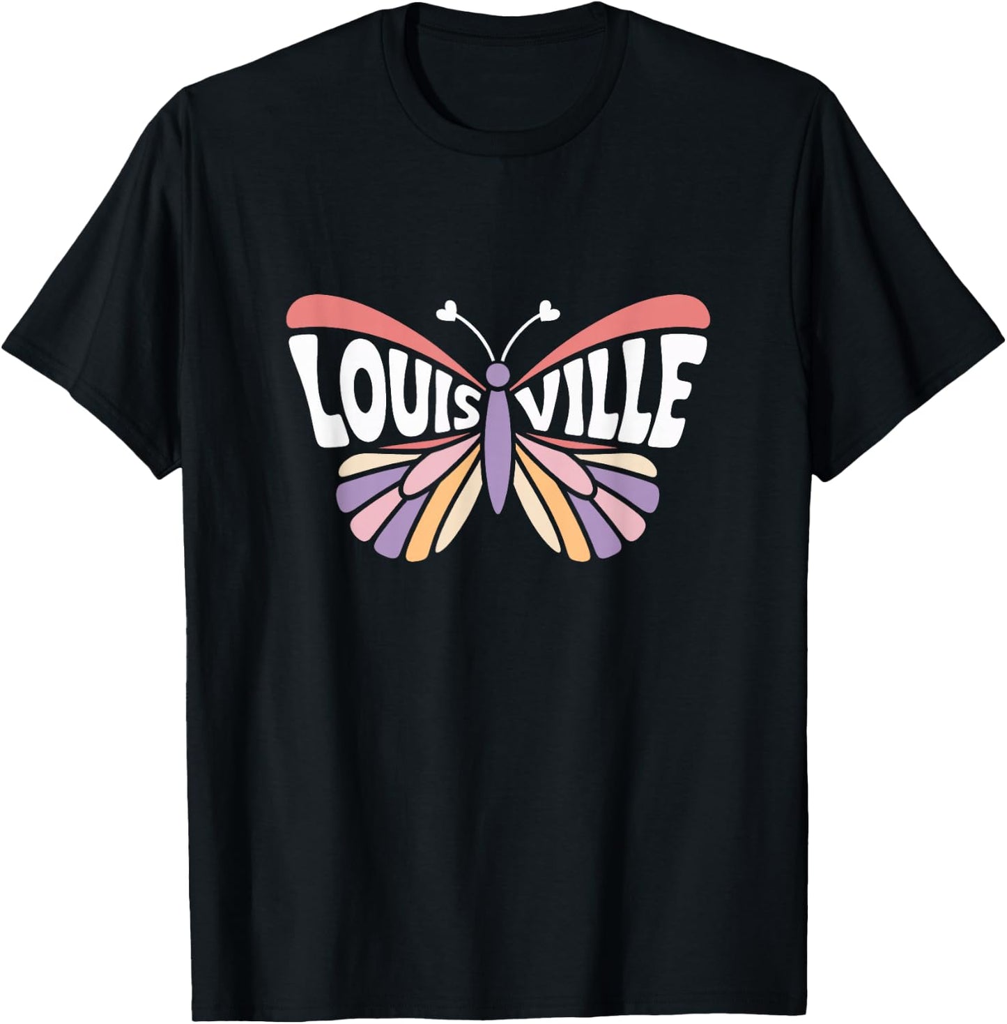 Louisville, Kentucky Butterfly - Pastel City Name Word Art T-Shirt - T-Shirt | Black