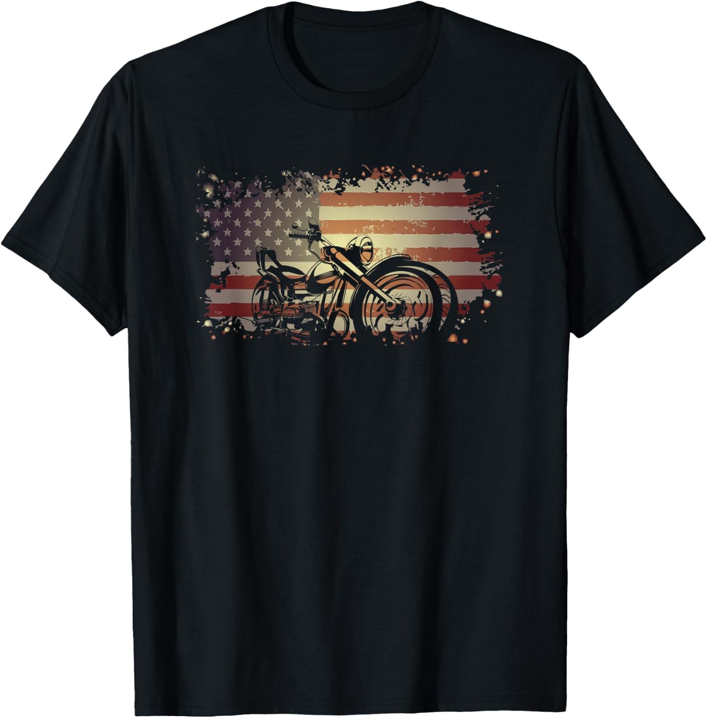 Patriotic American Flag Motorcycle Biker T-Shirt - T-Shirt | Black