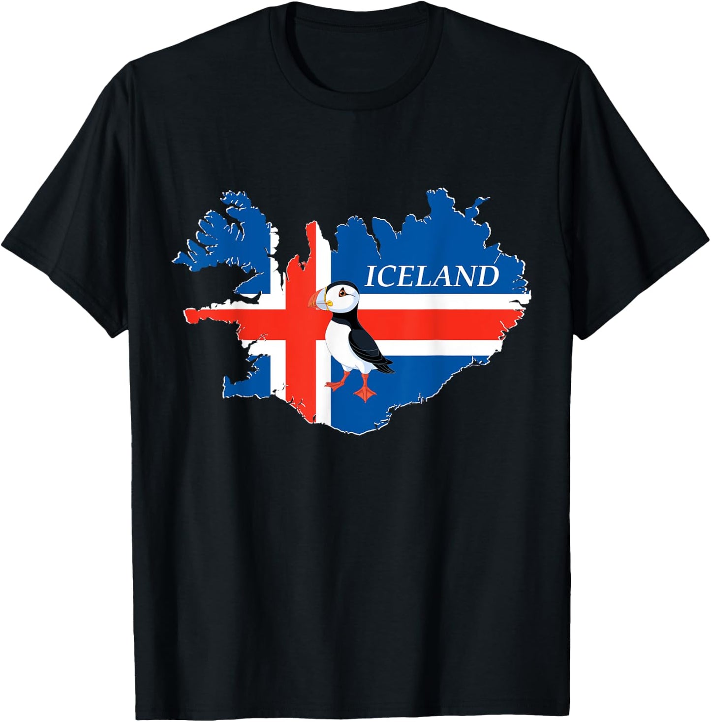 Iceland Puffin Bird and Atlantic Card T-Shirt - T-Shirt | Black