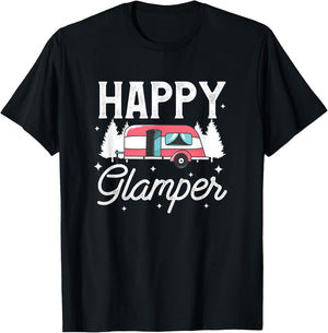 Happy Glamper Glamping Motorhome Camping Trailer Camper T-Shirt - T-Shirt | Black