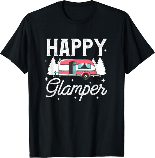 Happy Glamper Glamping Motorhome Camping Trailer Camper T-Shirt - T-Shirt | Black