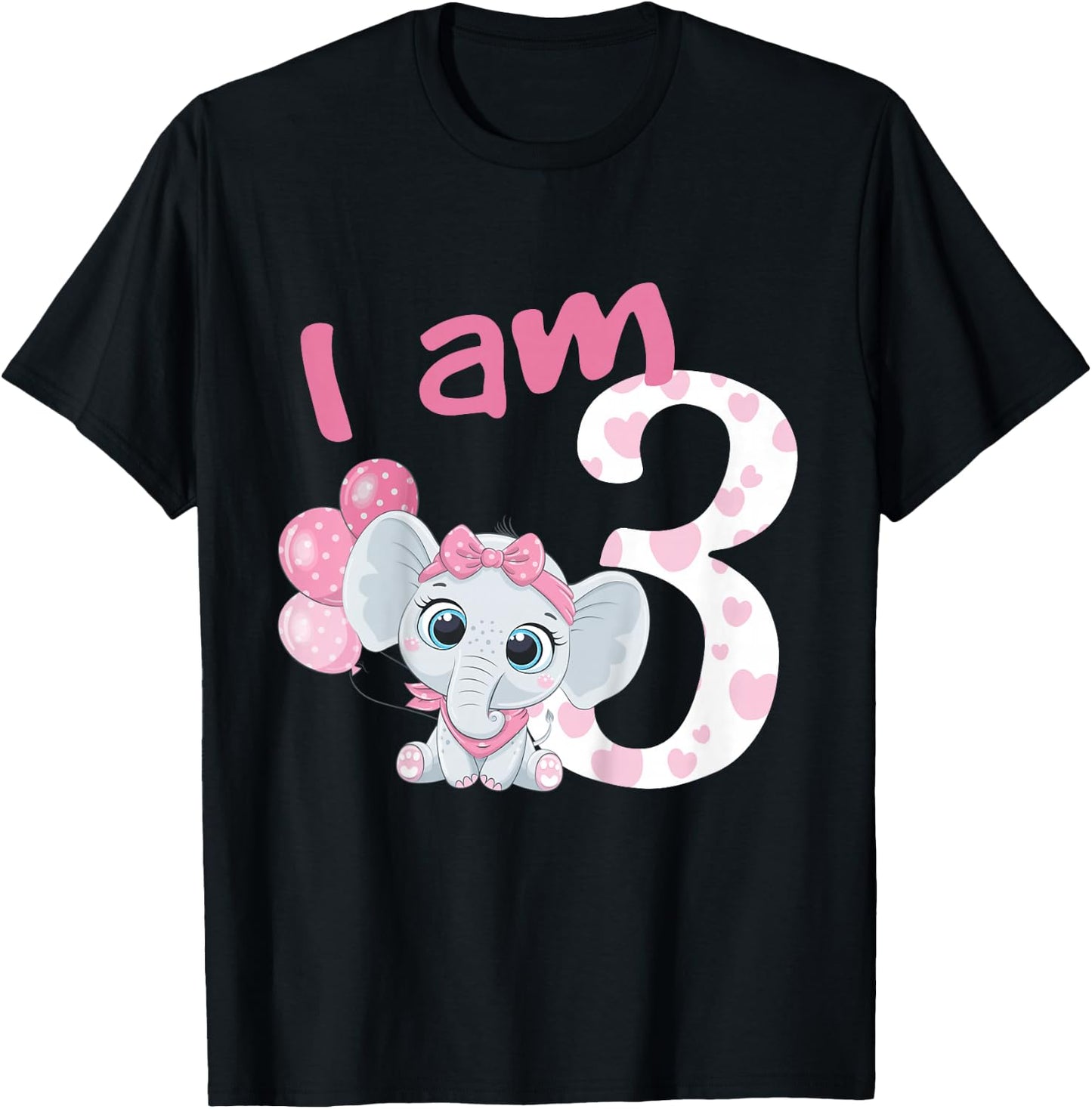 3rd Birthday Shirt Girls Elephant Girl Birthday 3 Years Old T-Shirt - T-Shirt | Black