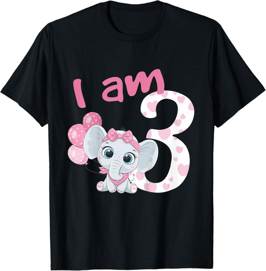 3rd Birthday Shirt Girls Elephant Girl Birthday 3 Years Old T-Shirt - T-Shirt | Black