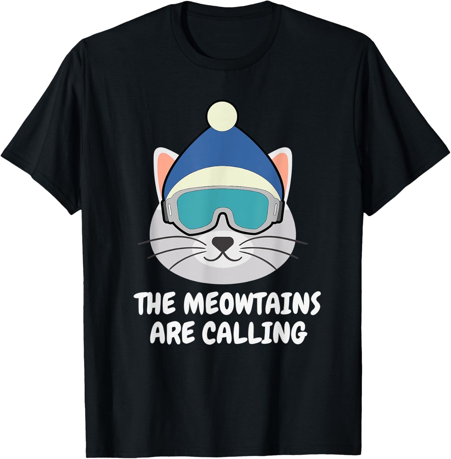 The Meowtains Are Calling Snowboard Ski Cat Men Women Kids T-Shirt - T-Shirt | Black