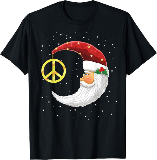Santa Clause Moon And Star Peace Sign Christmas Dream T-Shirt - T-Shirt | Black