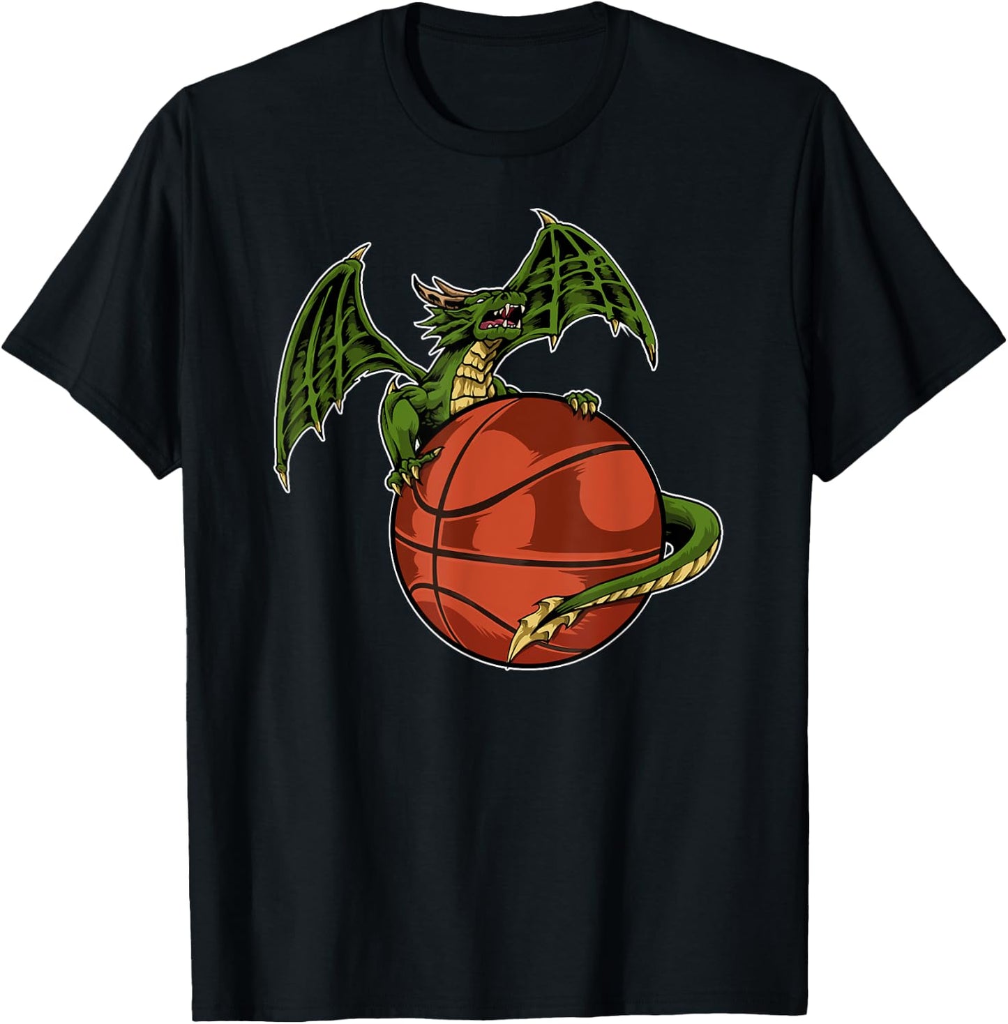 Cool Basketball Dragon Sitting On BBall Fantasy T-Shirt - T-Shirt | Black