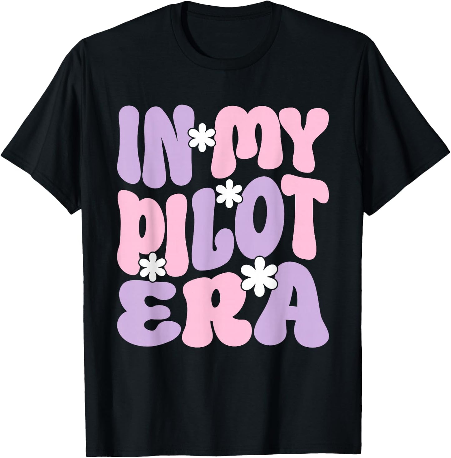 In My Pilot Era Female Pilot Airplanes Aviation Groovy T-Shirt - T-Shirt | Black
