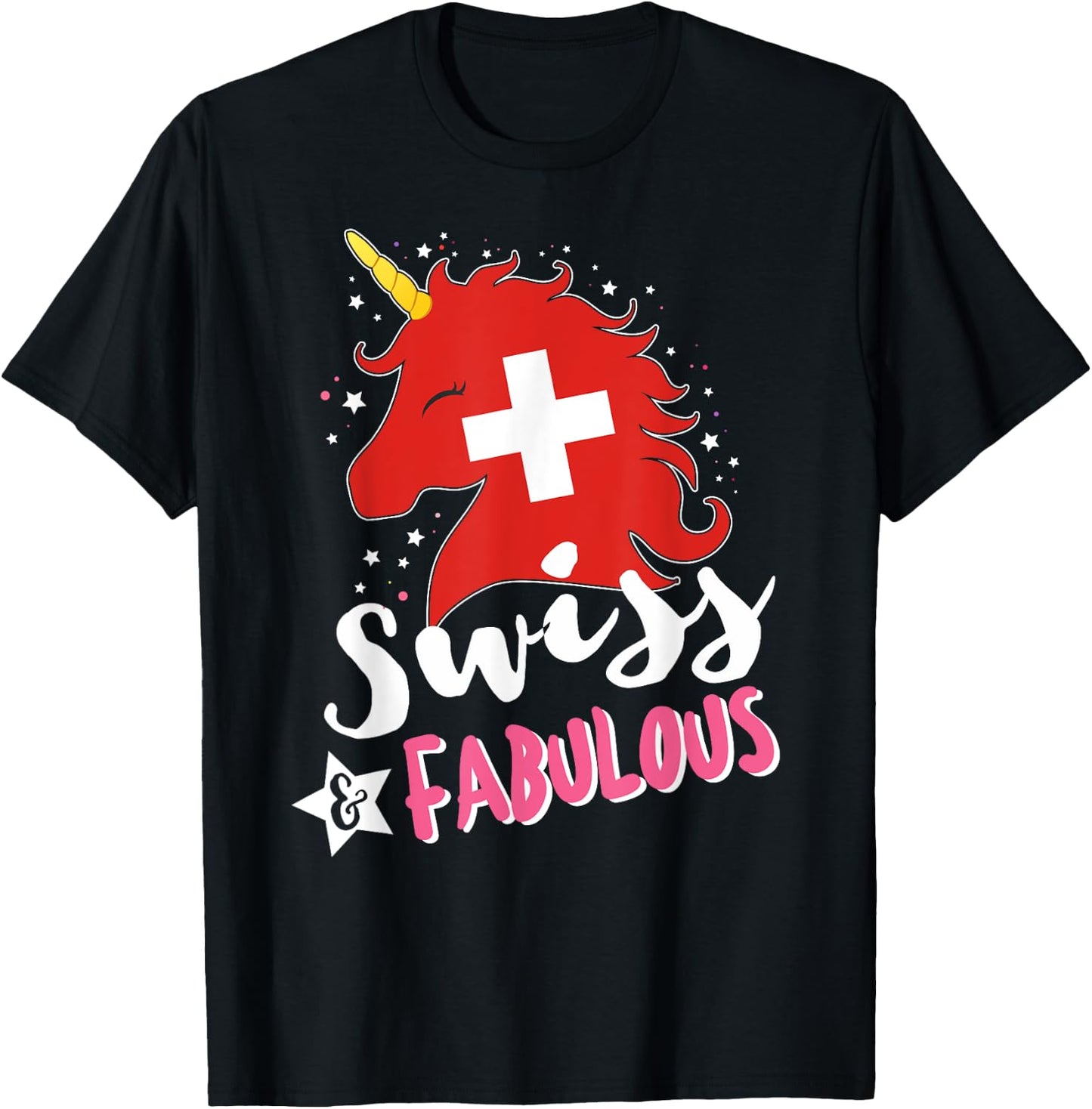 Swiss Unicorn Switzerland Flag T-Shirt - T-Shirt | Black