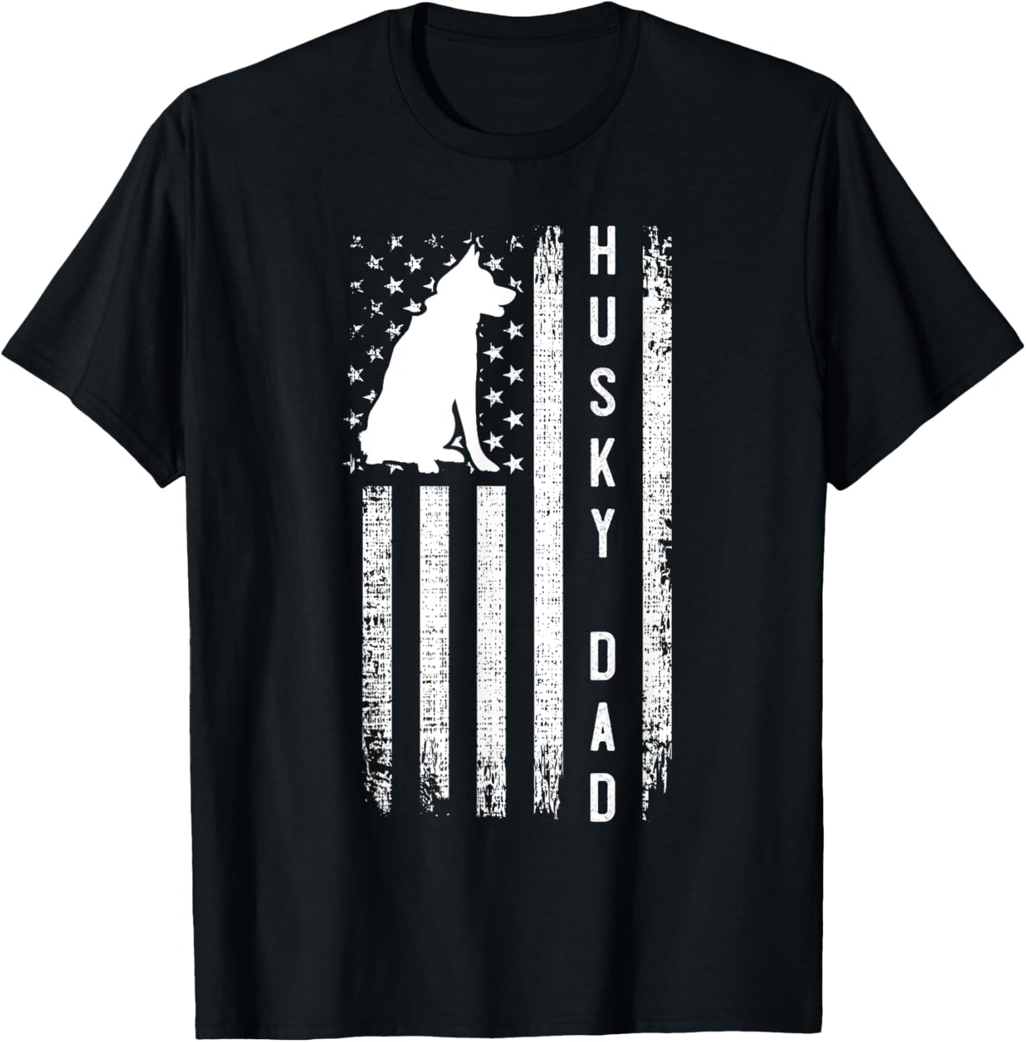 Siberian Husky Dog Breed American Flag Husky Lover Dog Dad T-Shirt - T-Shirt | Black