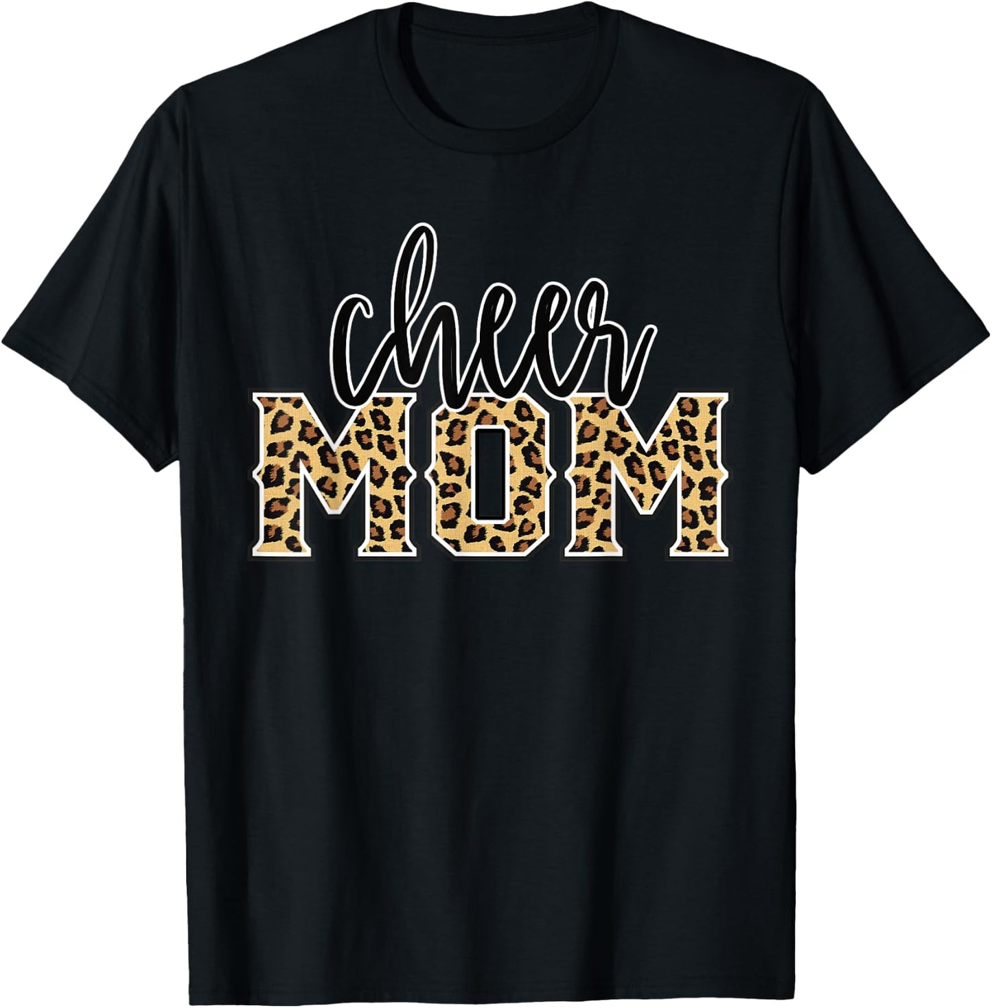 Cheer Mom Leopard Print Proud Cheerleader Mother T-Shirt - T-Shirt | Black