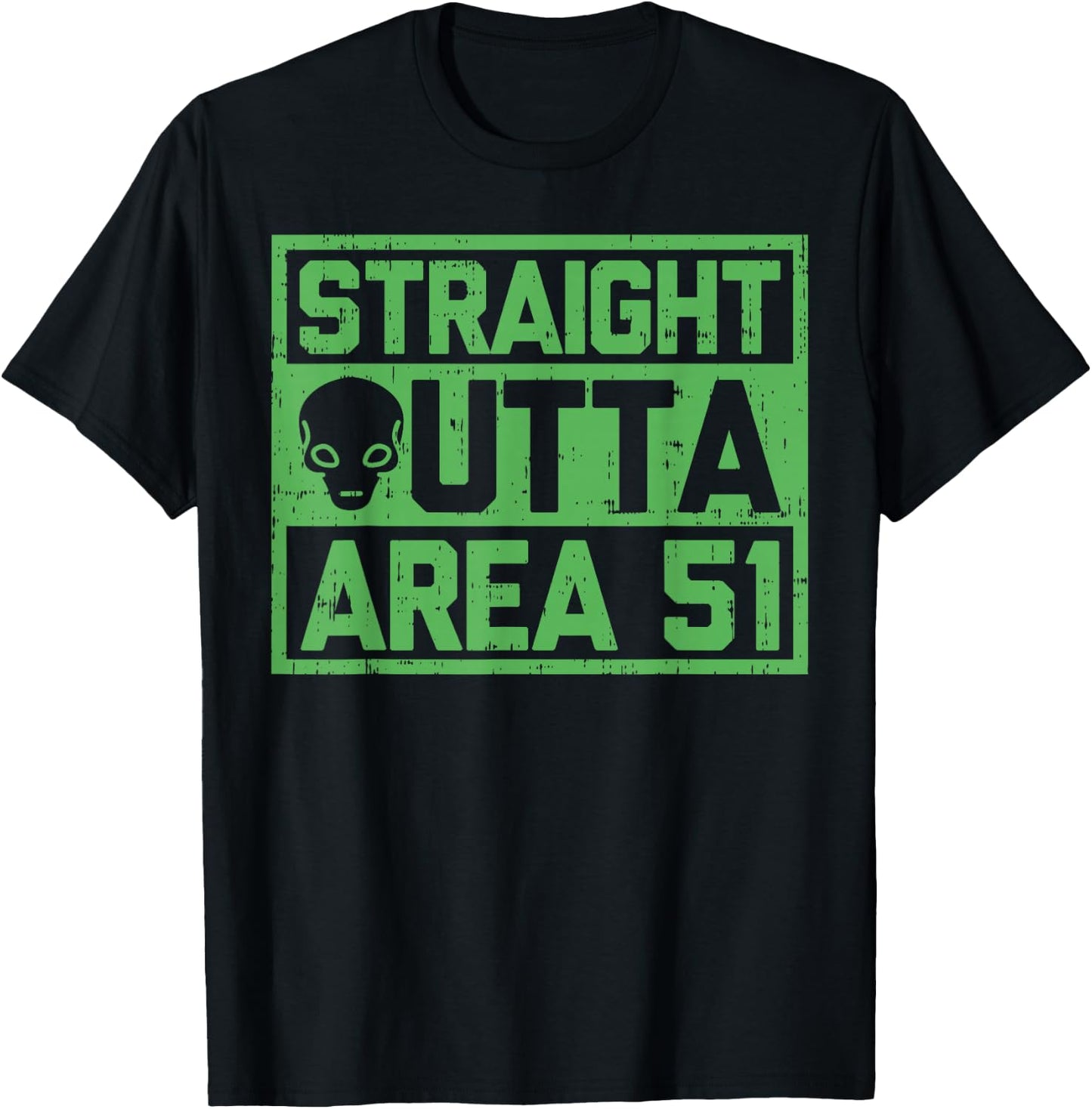 Straight Outta Area 51 Alien Face Funny Nevada Alien UFO ET T-Shirt - T-Shirt | Black