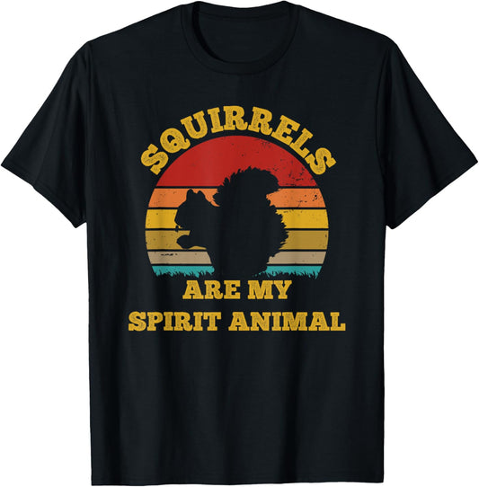Squirrels Are My Spirit Animal Retro Sunset Vintage T-Shirt - T-Shirt | Black