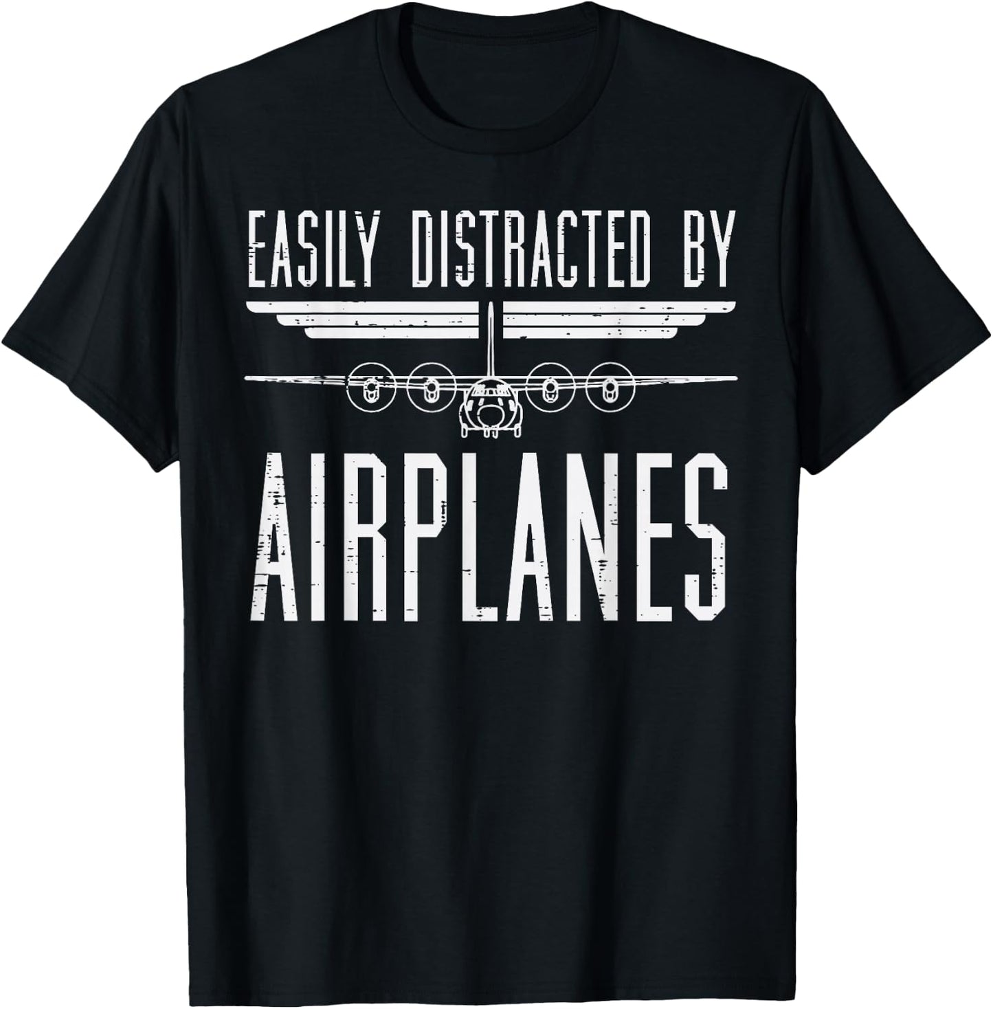 Easily Distracted Airplanes Aircraft Mechanic Aviation Pilot T-Shirt - T-Shirt | Black