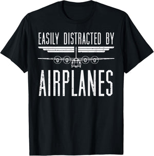 Easily Distracted Airplanes Aircraft Mechanic Aviation Pilot T-Shirt - T-Shirt | Black