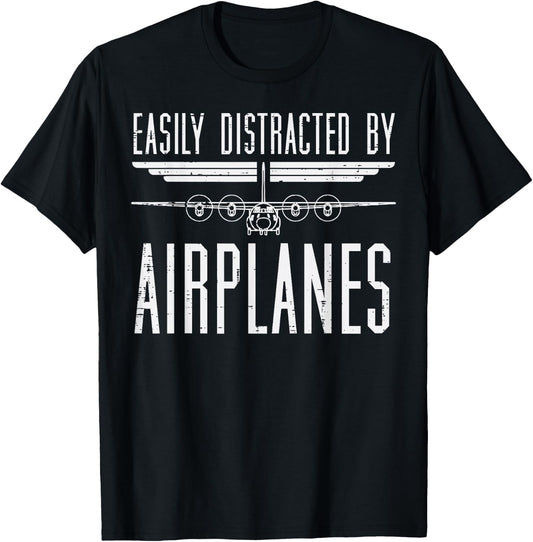 Easily Distracted Airplanes Aircraft Mechanic Aviation Pilot T-Shirt - T-Shirt | Black