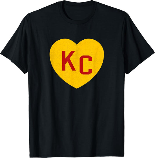 Yellow Red KC Heart KC Kansas City Love Hearts KC Heart Icon T-Shirt - T-Shirt | Black