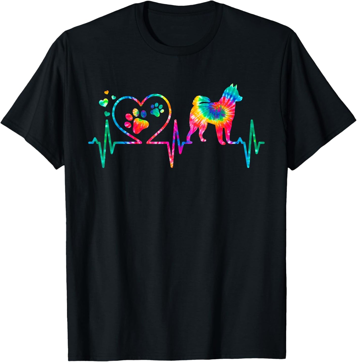 Alaskan Klee Kai Mom Dad Heartbeat Tie Dye Dog Gift T-Shirt - T-Shirt | Black