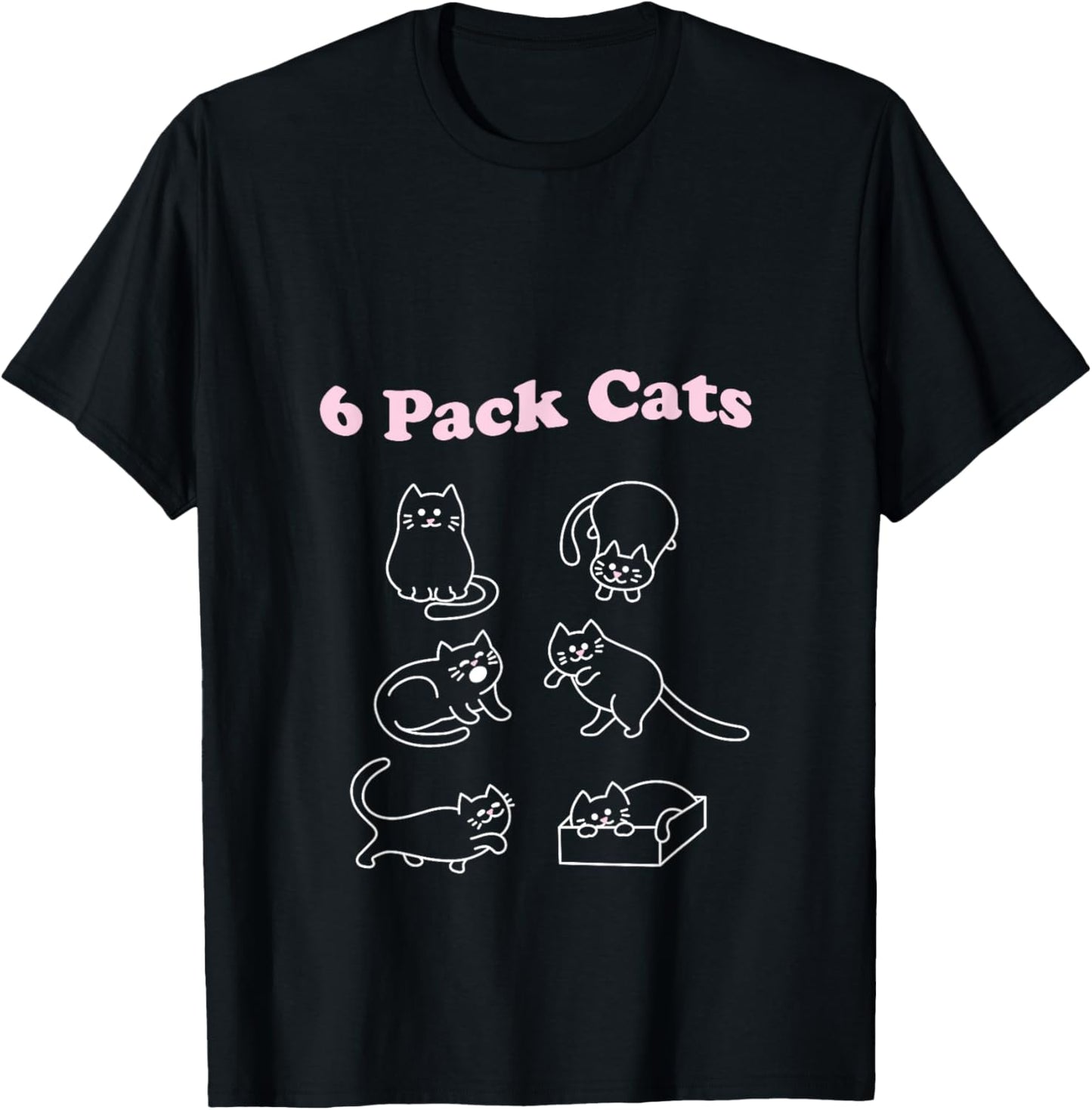 6 Pack Cats, Funny Abs Joke Gym Workout Graphic T-Shirt - T-Shirt | Black