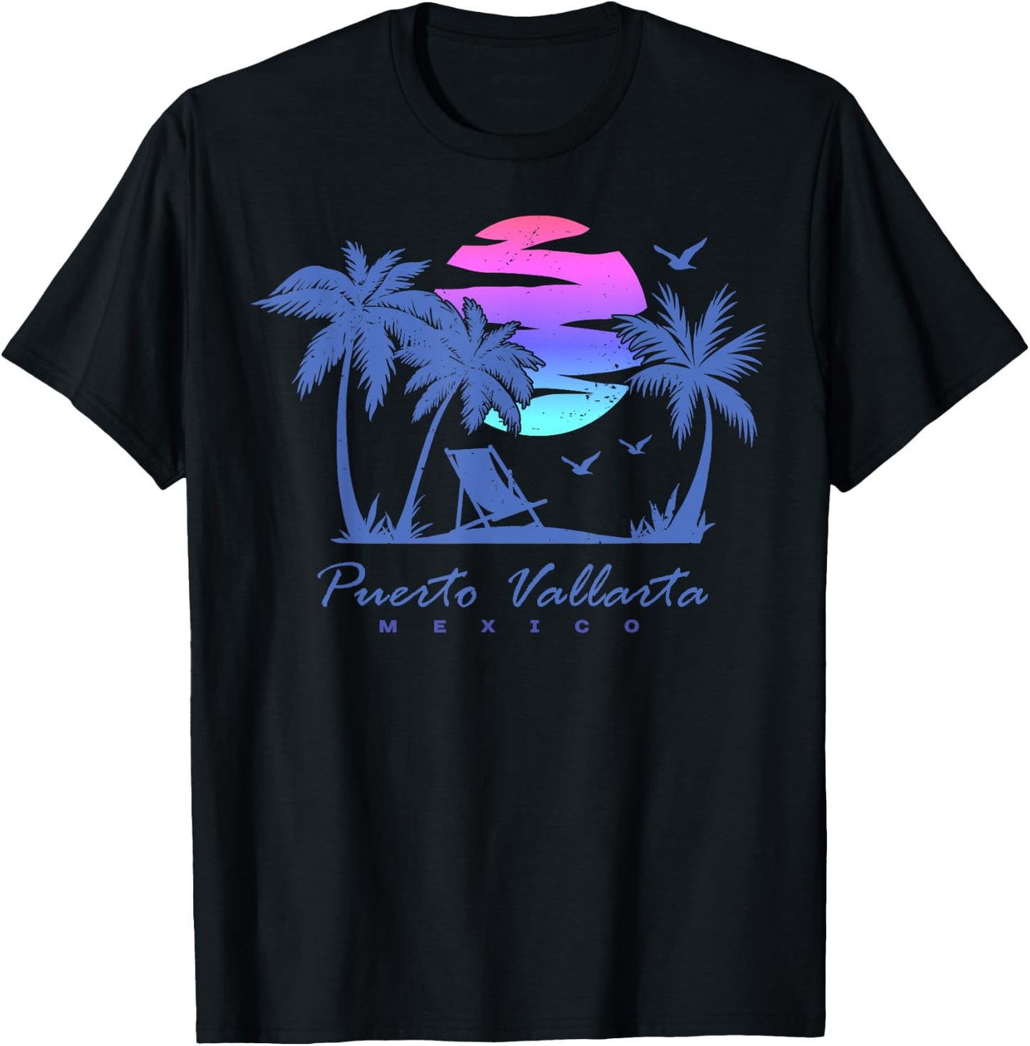 PUERTO VALLARTA Mexico Beach Vacation Retro Vintage Sunset Men Women Girls Kids T-Shirt - T-Shirt | Black