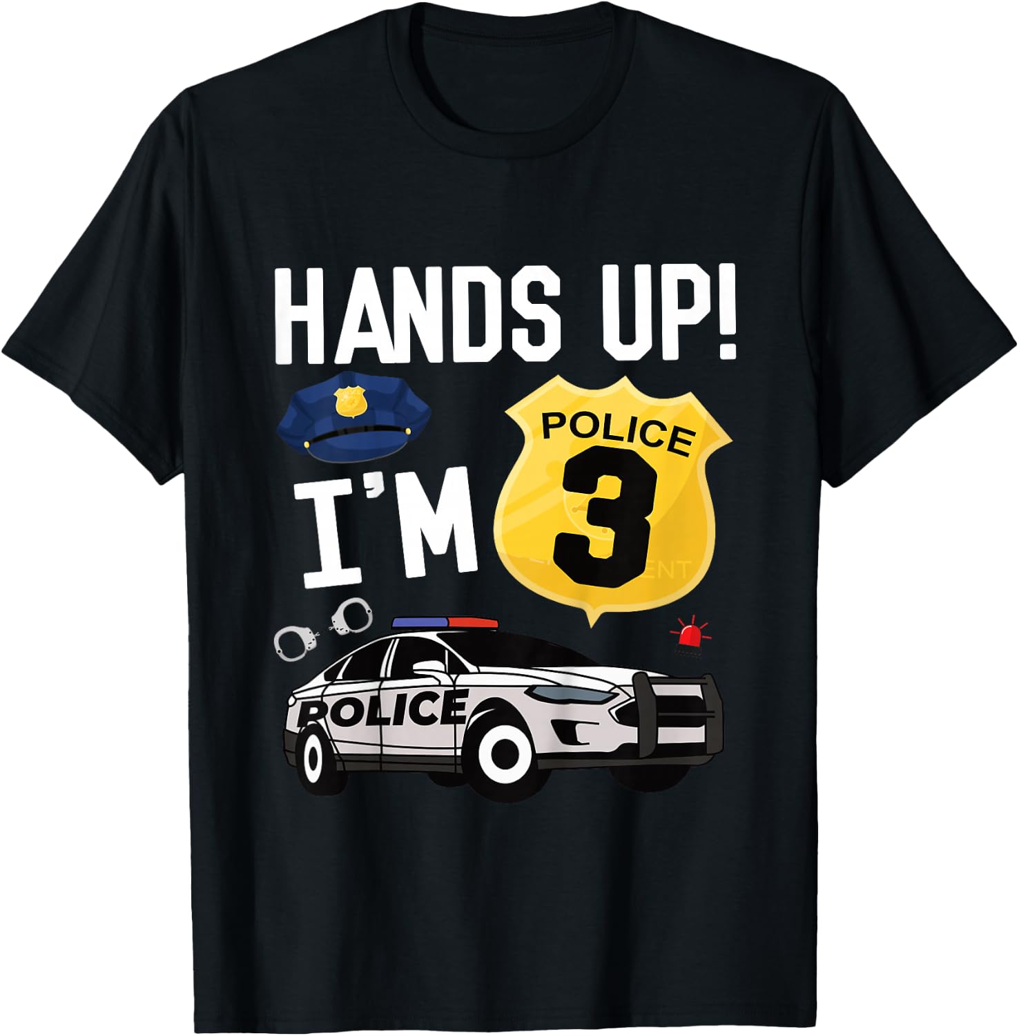 Kids 3rd Birthday Policeman Boy Three Year Old Police Officer T-Shirt - T-Shirt | Black