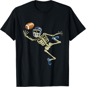 American Football Skeleton Halloween Men Boys Football Fan T-Shirt - T-Shirt | Black