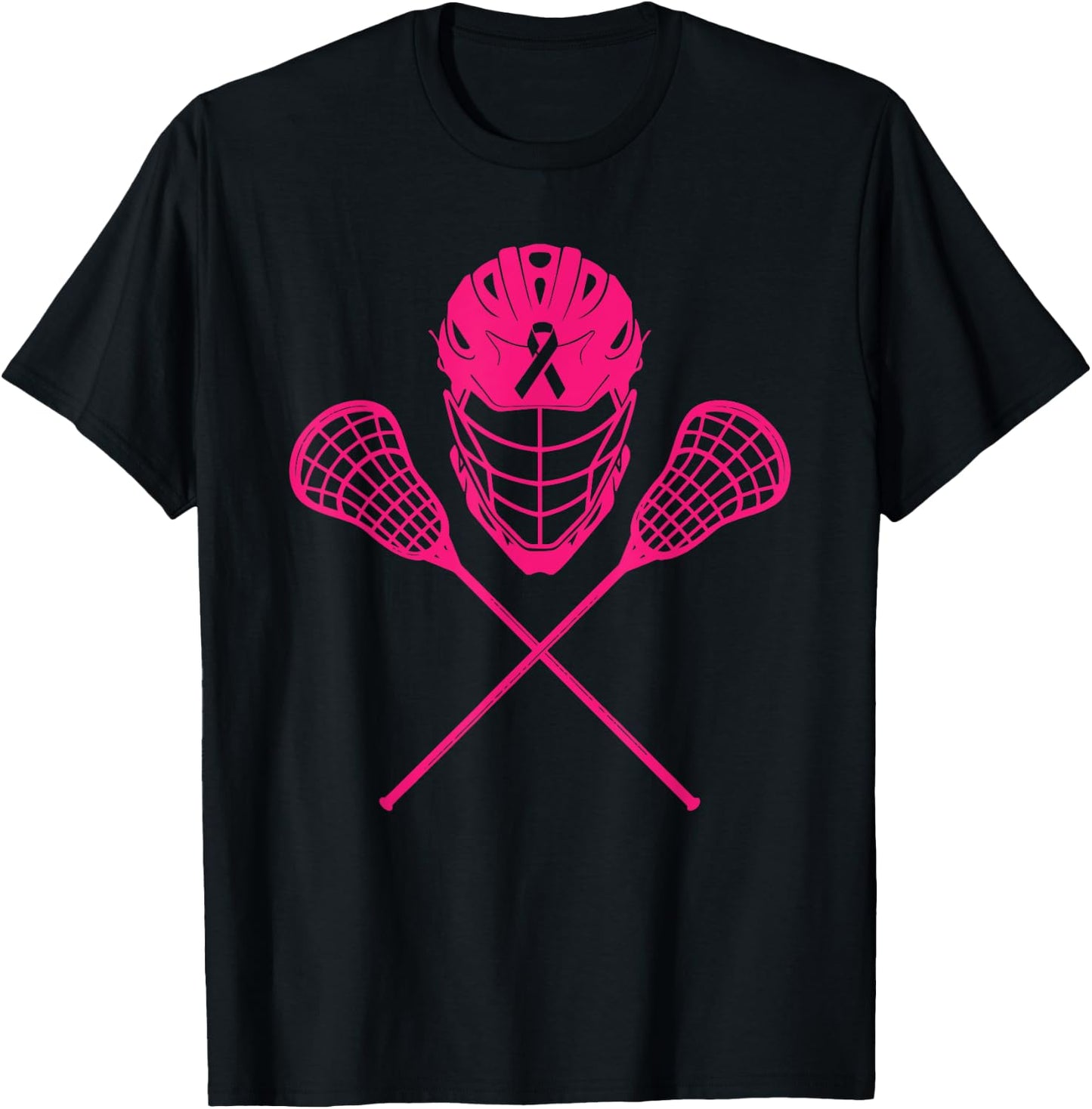 Lacrosse Stick Breast Cancer Awareness Cool Pink Ribbon Lax T-Shirt - T-Shirt | Black