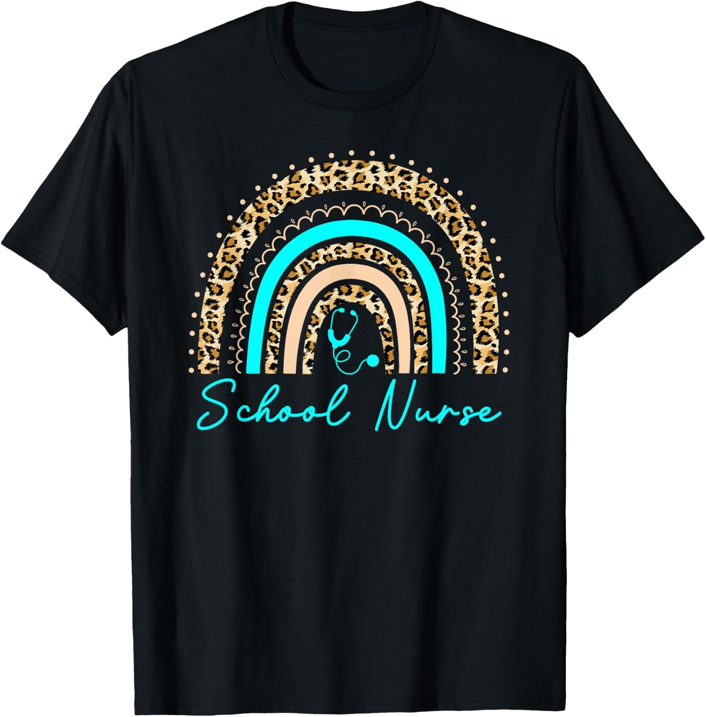 Rainbow Leopard School Nurse Seniors Work Back To School T-Shirt - T-Shirt | Black
