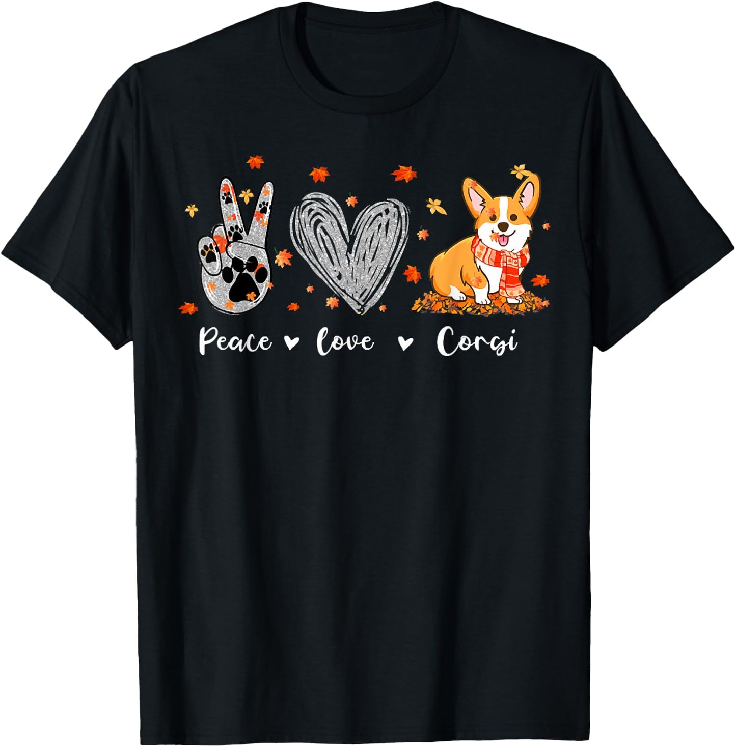 Peace Love Corgi Funny Corgi Dog Lover Pumpkin Fall Season Men Women T-Shirt - T-Shirt | Black