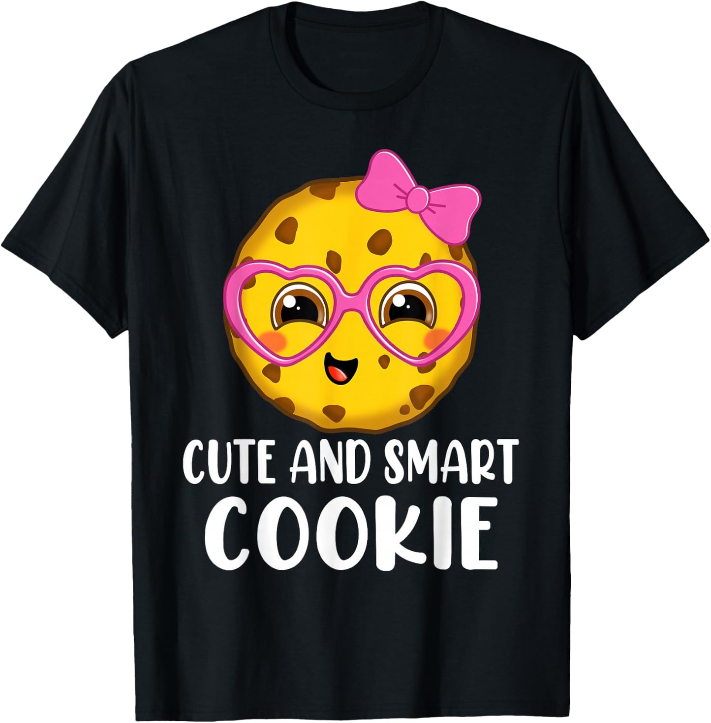 Cute and Smart Cute Kawaii Cookie heart glasses and pink bow T-Shirt - T-Shirt | Black