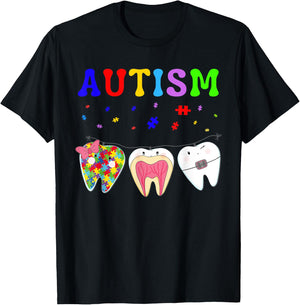 Cute Tooth Dental Assistant Puzzle Dentist Autism Awareness T-Shirt - T-Shirt | Black