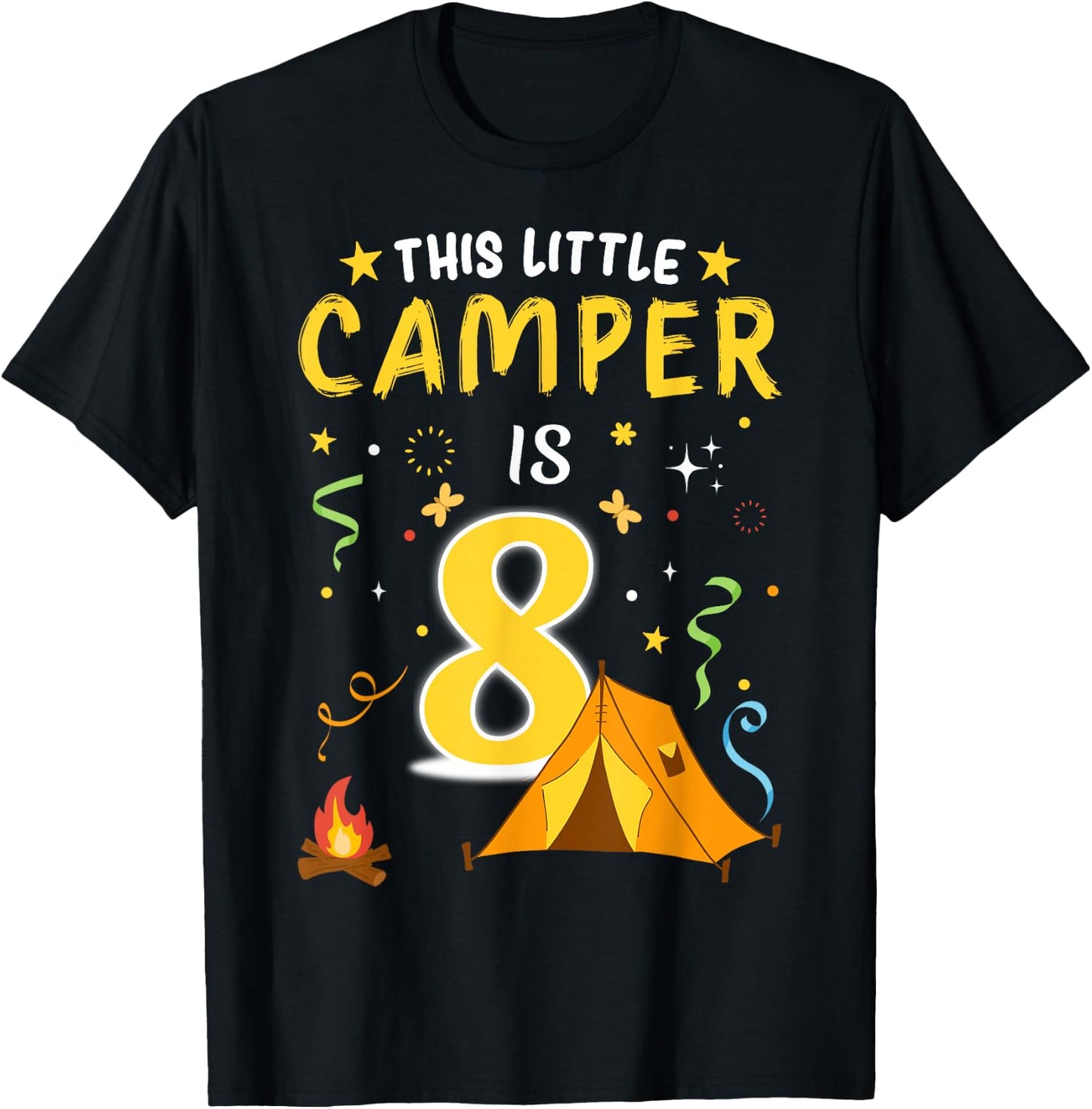 8 Year Old Camper Kids 8th Birthday Camping Costume T-Shirt - T-Shirt | Black