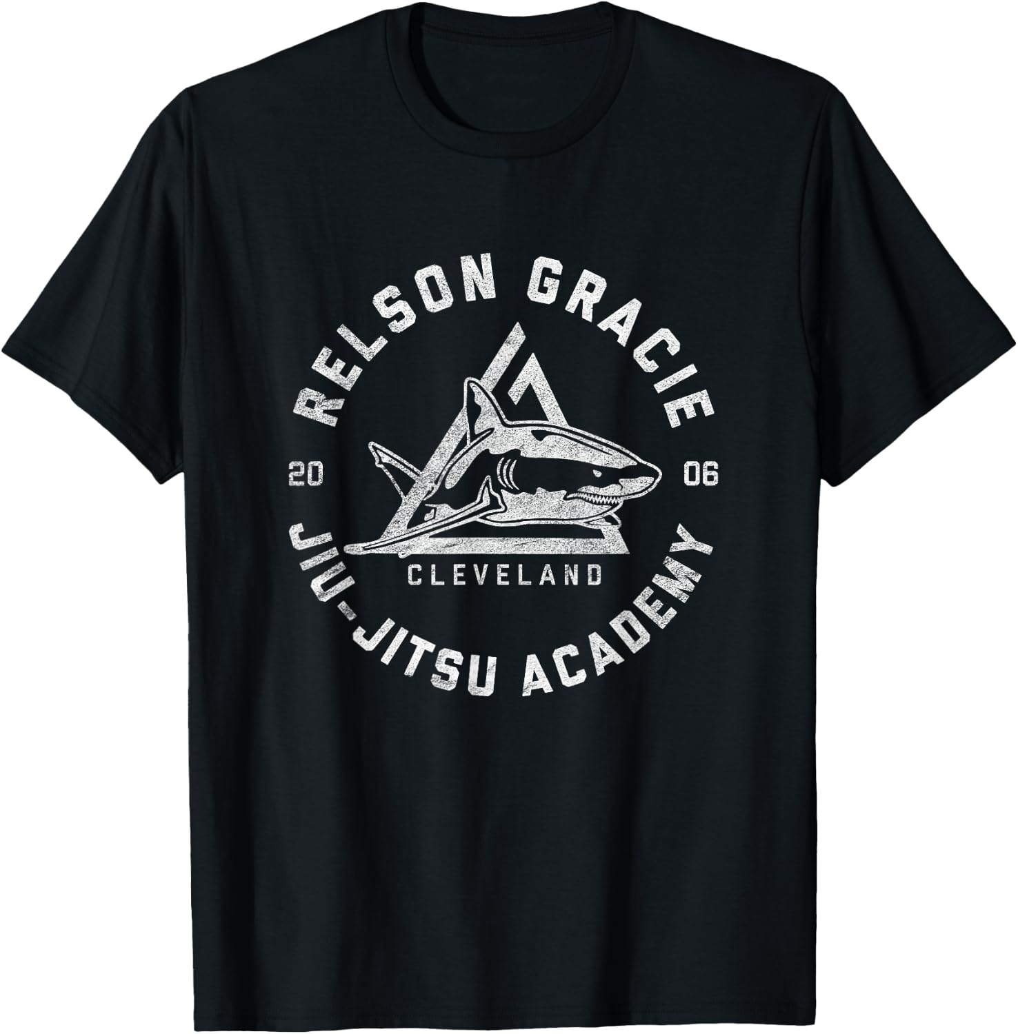 Academy of Self-Defense CLE Ohio Relson Gracie Cleveland Jiu-Jitsu Triangle Vintage Distressed Black Men's Small Classic Fit Short Sleeve T-Shirt - T-Shirt | Black