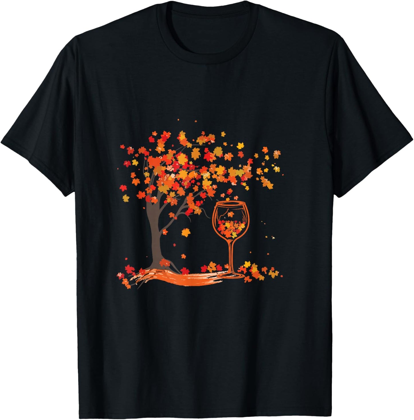 Glass of Wine Maple Leaf Autumn Fall Funny Drink Wine Lover T-Shirt - T-Shirt | Black