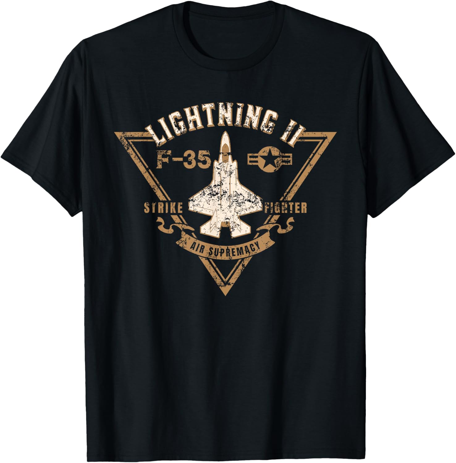 F-35 Lightning II Jet Fighter Military Aircraft Distressed T-Shirt - T-Shirt | Black