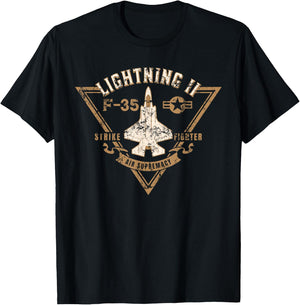 F-35 Lightning II Jet Fighter Military Aircraft Distressed T-Shirt - T-Shirt | Black