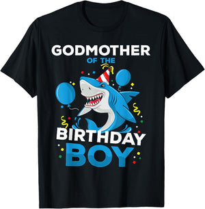 Godmother of The Birthday Boy Shark Ocean Matching Family T-Shirt - T-Shirt | Black