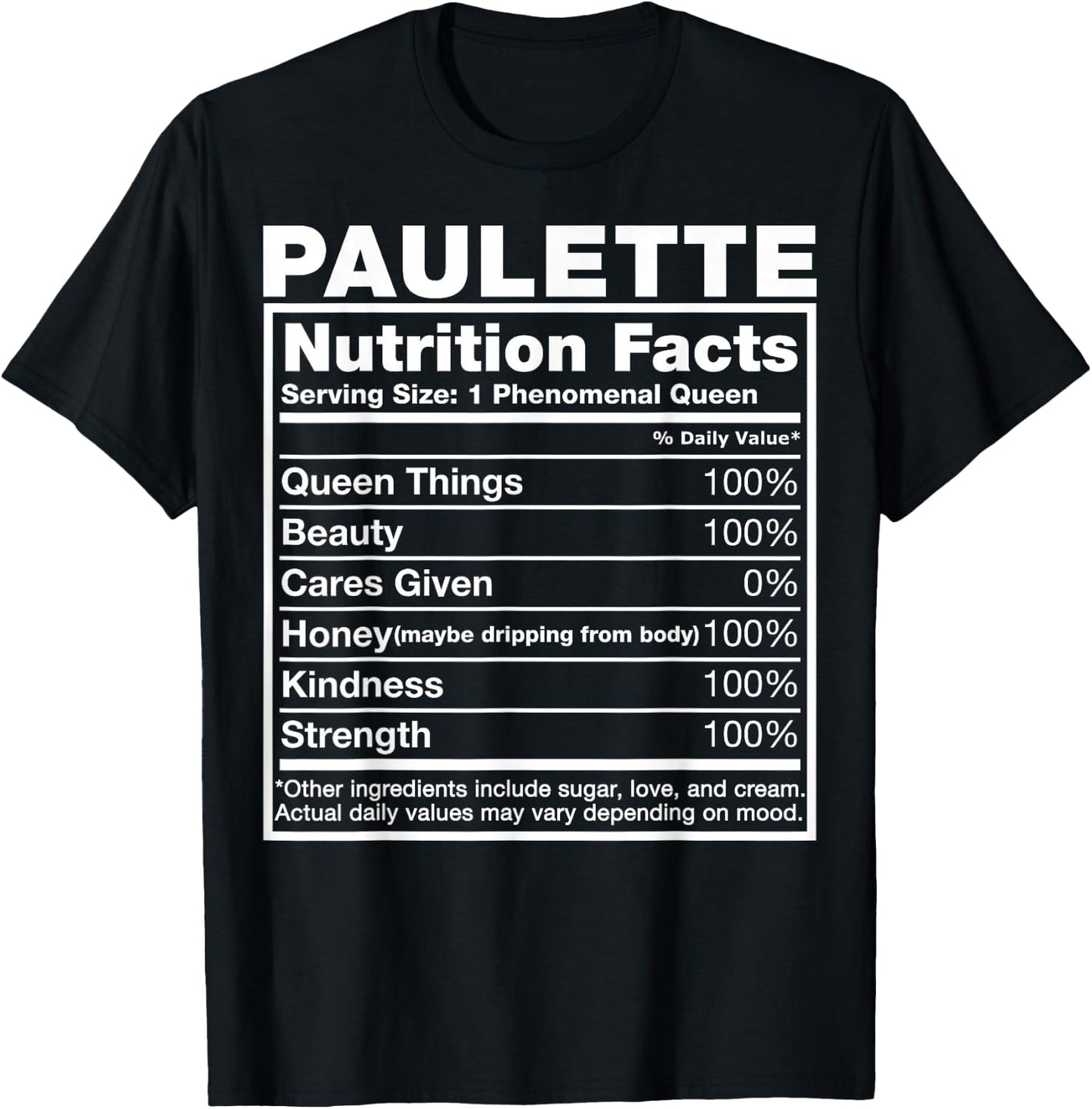 Paulette Nutrition Facts Paulette Name Birthday Shirt T-Shirt - T-Shirt | Black